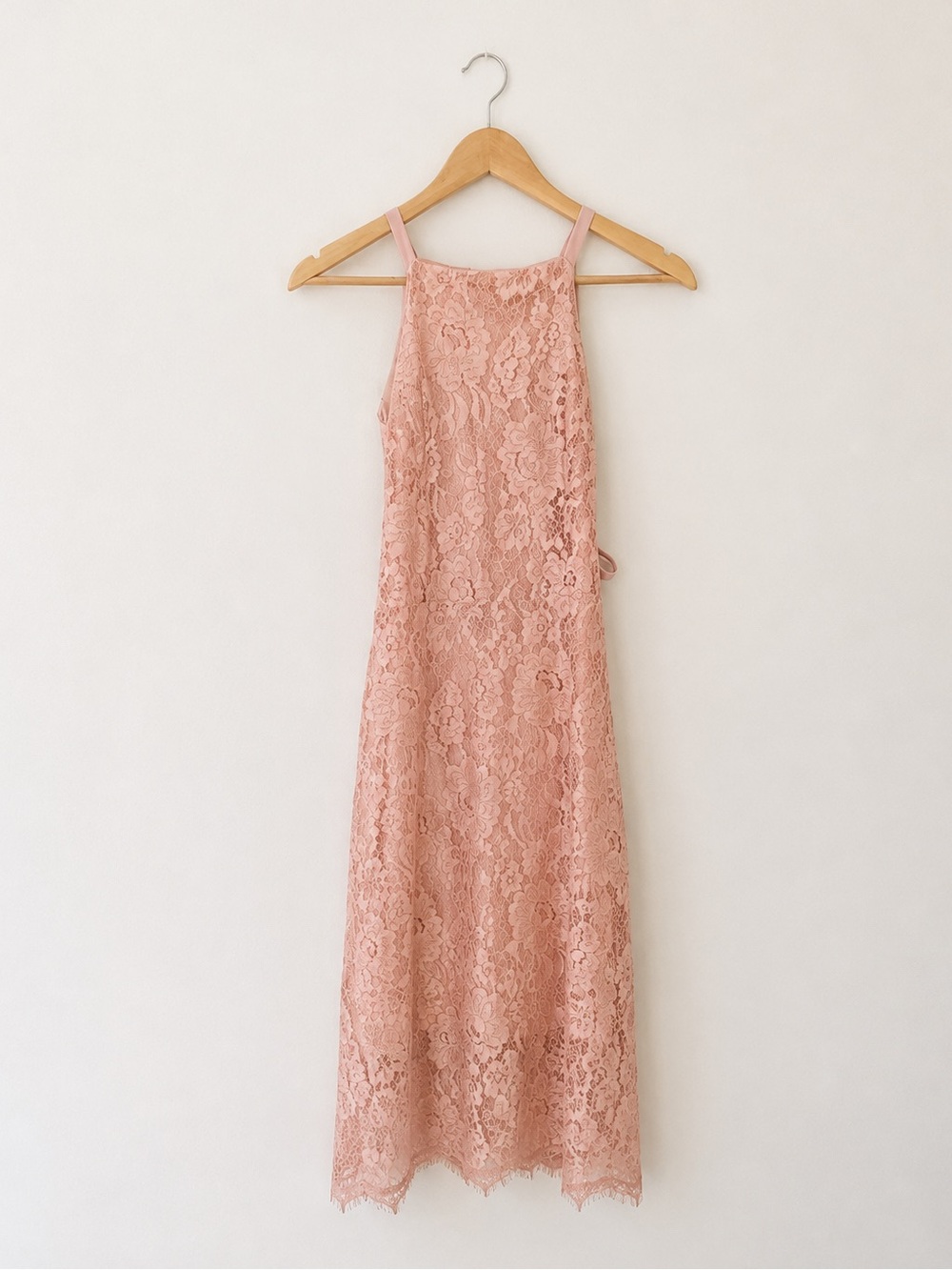 Lulu’s Wishful Wandering Lace Blush Pink Midi Dress Size Medium